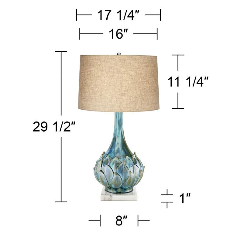 Image 5 Possini Euro Kenya Blue Green Ceramic Lamp with Square White Marble Riser more views