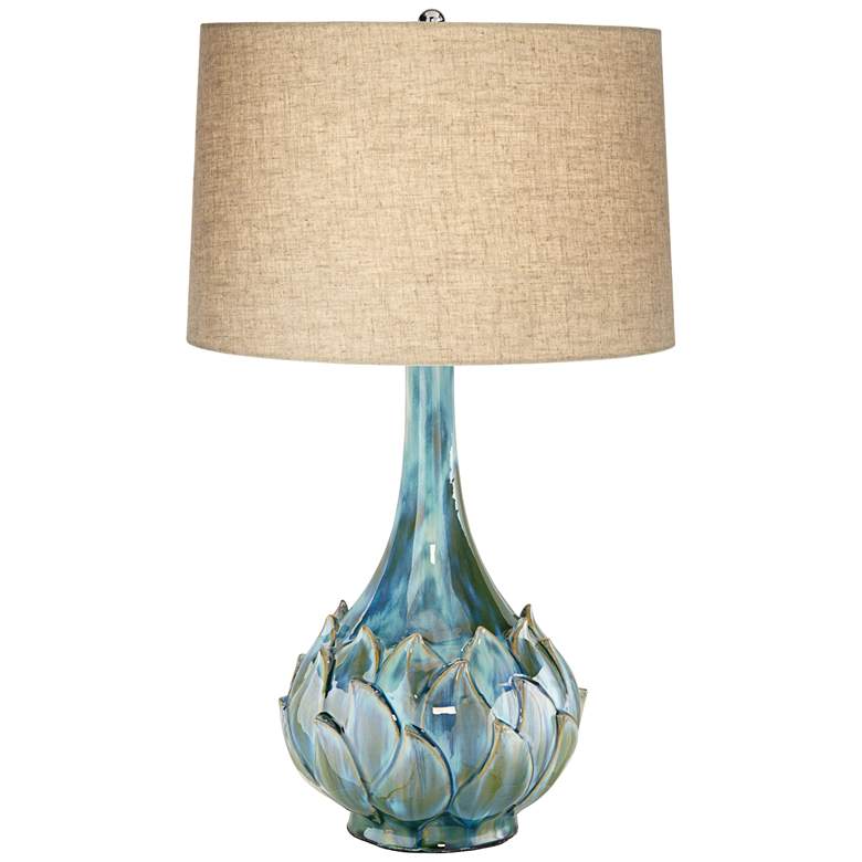 Image 2 Possini Euro Kenya Blue-Green Ceramic Table Lamp With Dimmer with USB Port