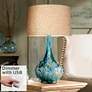 Possini Euro Kenya Blue-Green Ceramic Table Lamp With Dimmer with USB Port