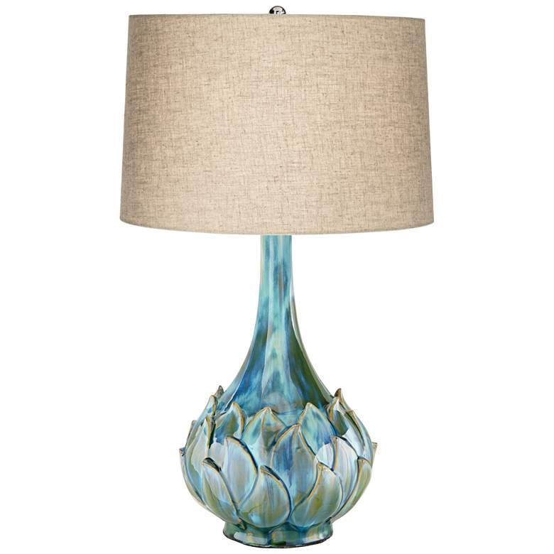 Image 3 Possini Euro Kenya Flower 29 1/2 inch Blue Green Ceramic Table Lamp