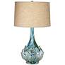Possini Euro Kenya Flower Blue Green Ceramic Table Lamp in scene