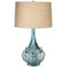 Possini Euro Kenya Flower Blue Green Ceramic Table Lamp