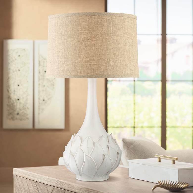 Image 1 Possini Euro Kenya White Ceramic Table Lamp