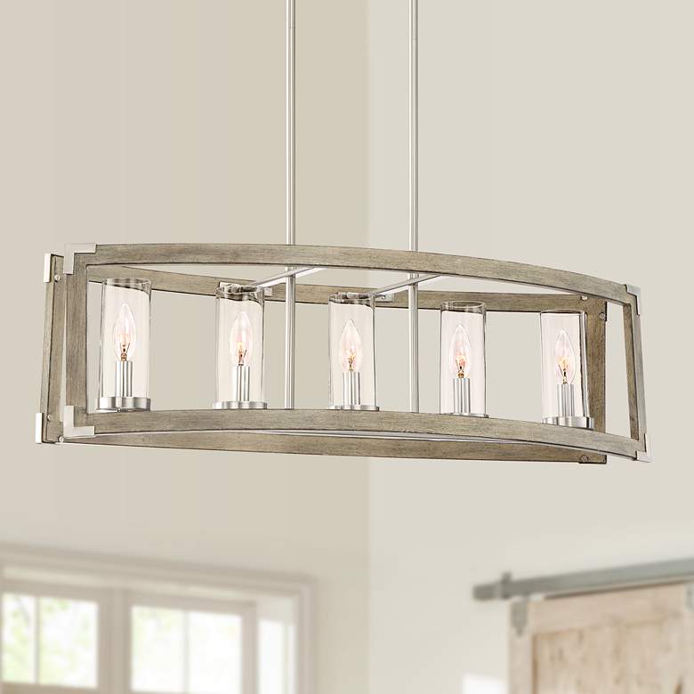 Image 2 Possini Euro Kerr 32 3/4" Wide Faux Wood Kitchen Island Chandelier