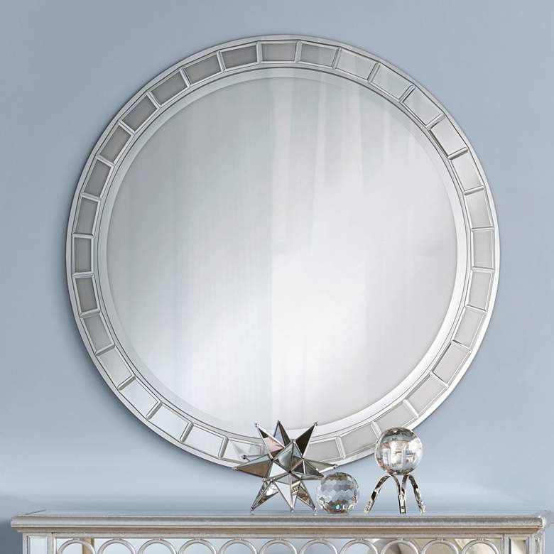 Possini Euro Kesha 36&quot; Antique Silver Round Wall Mirror