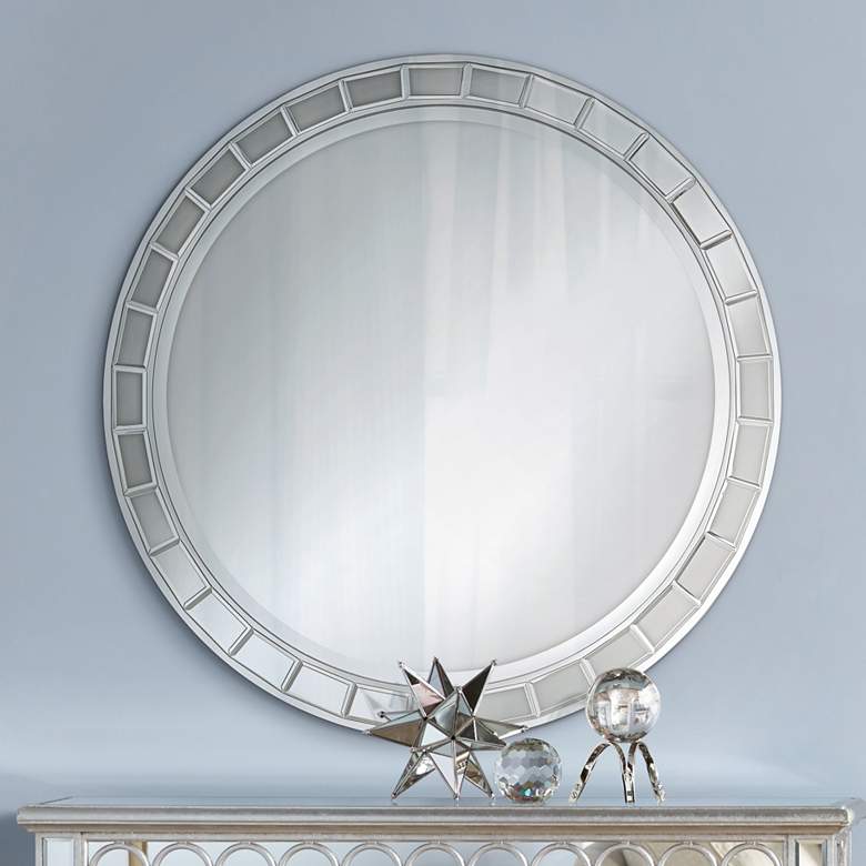 Image 1 Possini Euro Kesha 36 inch Antique Silver Round Wall Mirror