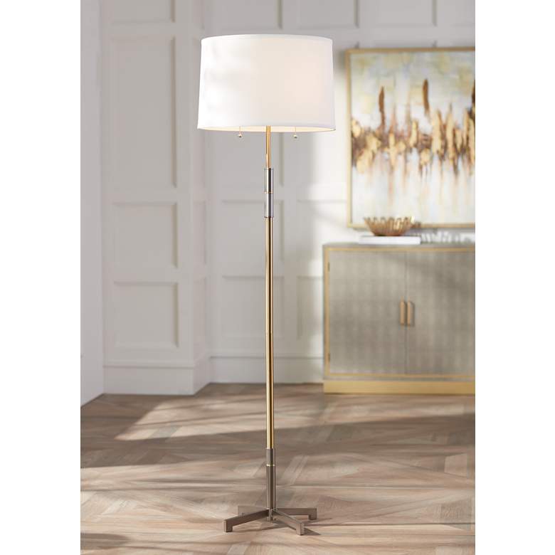 Image 1 Possini Euro Keswick Warm Gold and Gunmetal 2-Light Floor Lamp