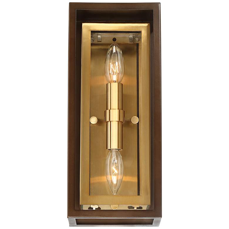 Image 4 Possini Euro Kie 14" Bronze Brass Rectangle Glass Outdoor Wall Light more views