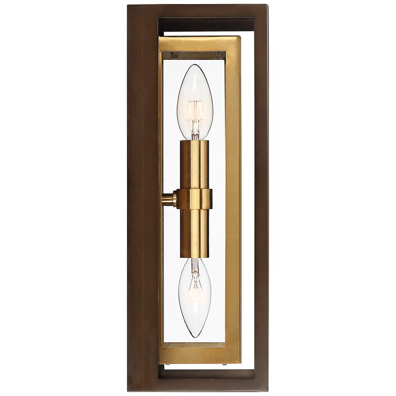 Image 6 Possini Euro Kie 14" Bronze Brass Rectangle Glass Outdoor Wall Light more views