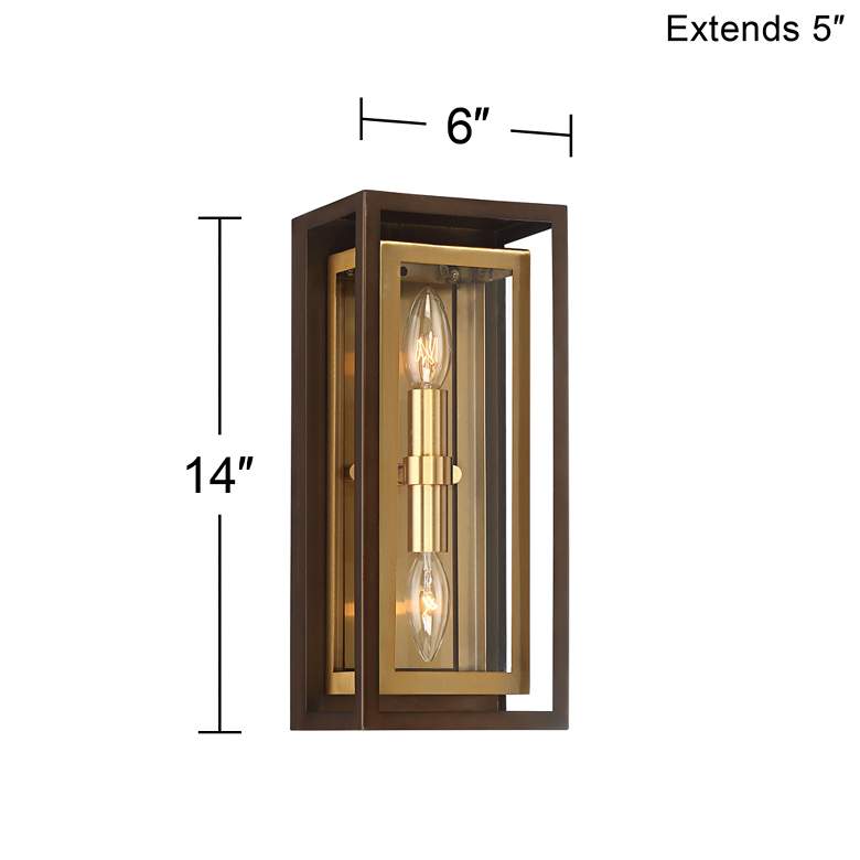 Image 7 Possini Euro Kie 14 inch Bronze Brass Rectangle Glass Outdoor Wall Light more views