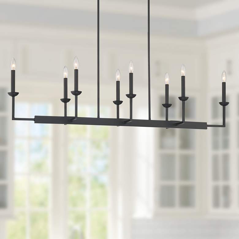 Image 1 Possini Euro Kime 50 inch Wide Black 8-Light Trestle Island Chandelier