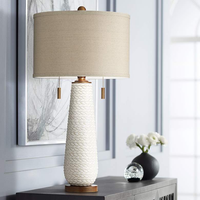 Image 2 Possini Euro Kingston 32 3/4" White Ceramic Table Lamp With USB Dimmer
