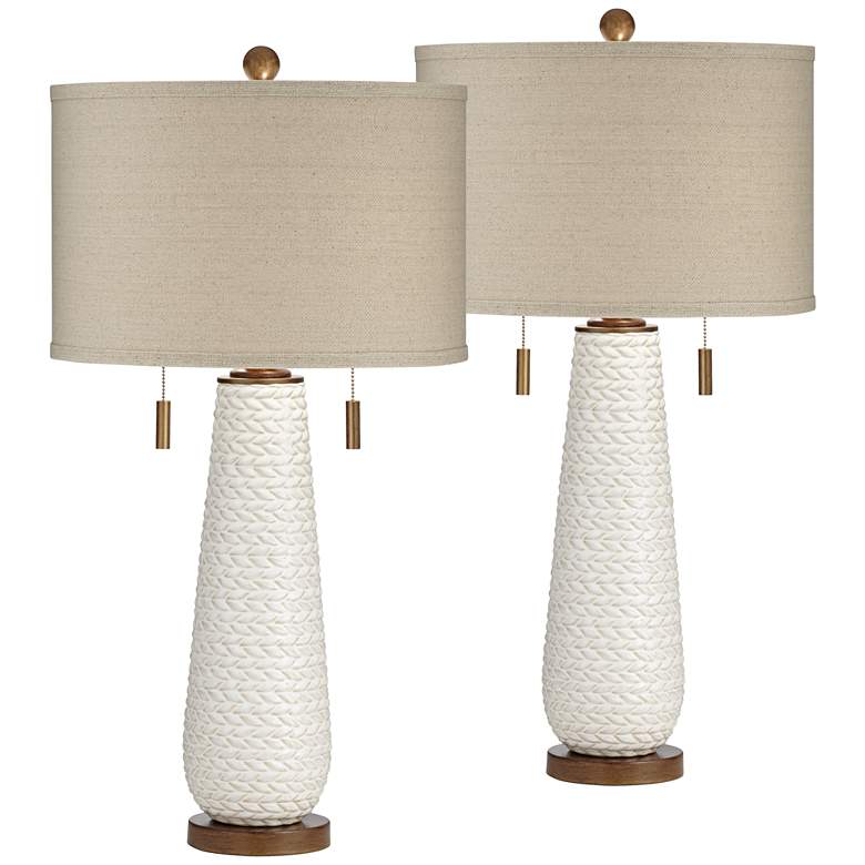 Image 2 Possini Euro Kingston 32 3/4 inch White Ceramic Table Lamps Set of 2