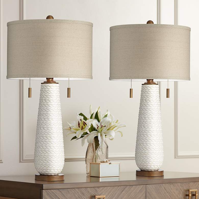 Image 2 Possini Euro Kingston 32 3/4 inch White Ceramic Table Lamps Set of 2