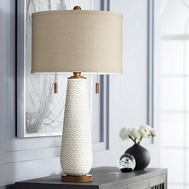 Possini Euro Kingston 32 3/4" White Ceramic Table Lamp With USB Dimmer