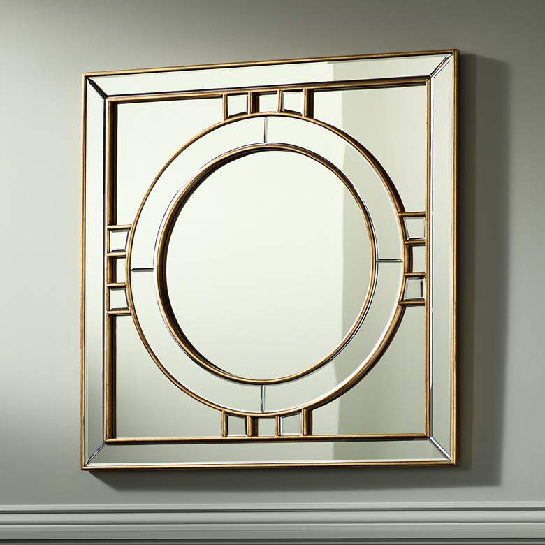 Image 1 Possini Euro Kinnerton Gold Inlay 36 inch Square Wall Mirror