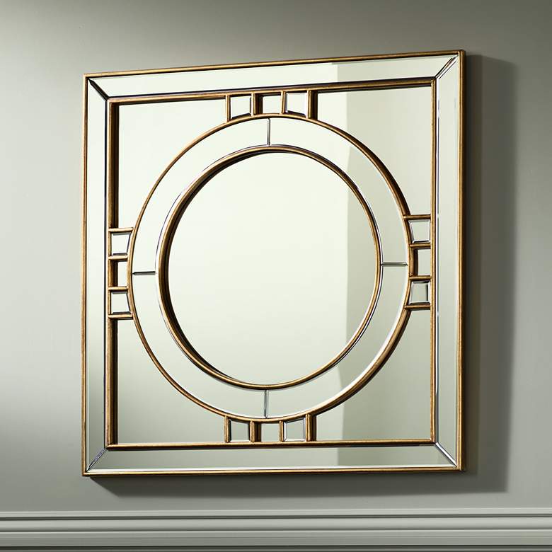 Image 1 Possini Euro Kinnerton Gold Inlay 36" Square Wall Mirror