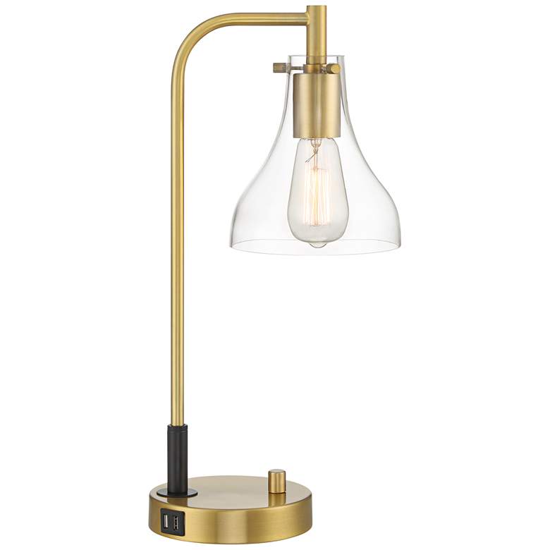 Image 2 Possini Euro Kinzie 19 inch Warm Gold Outlet and USB Desk Lamp