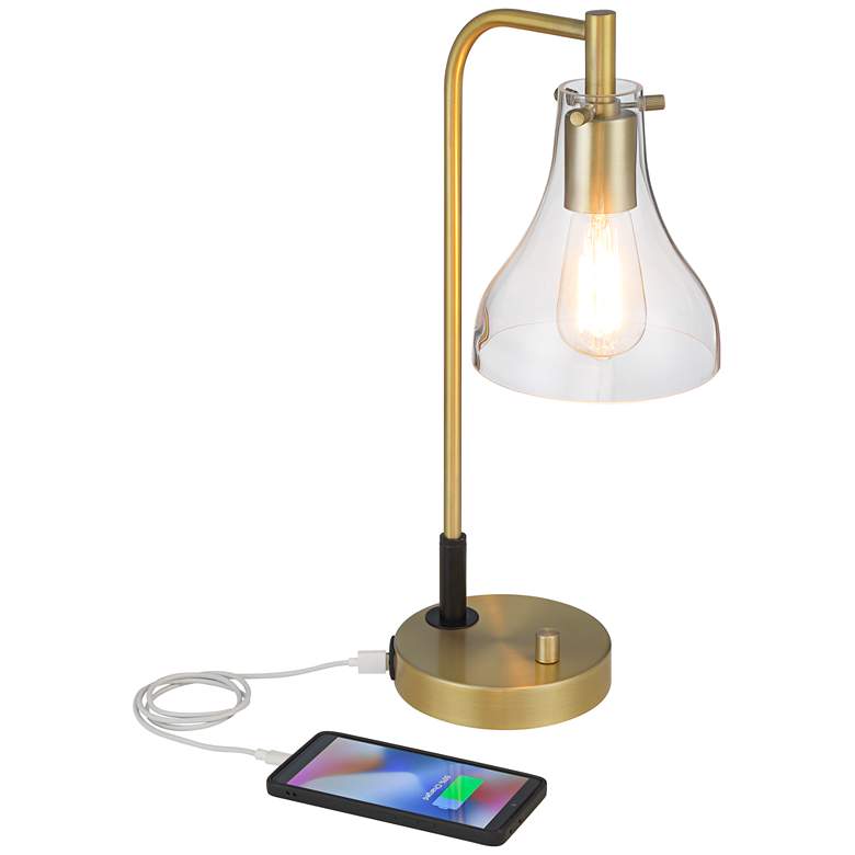 Image 3 Possini Euro Kinzie 19 inch Warm Gold Outlet and USB Desk Lamp more views