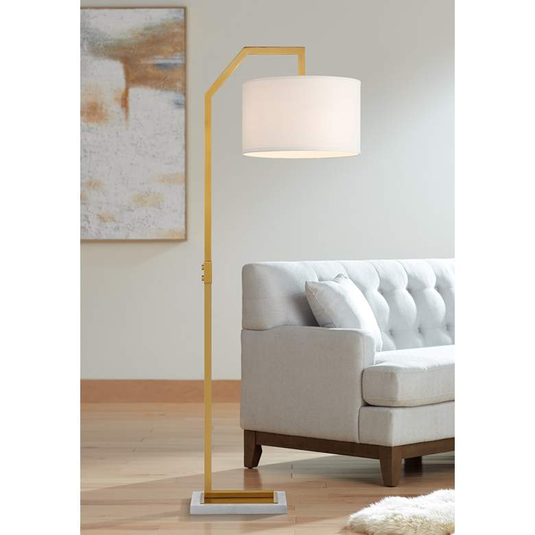 Image 1 Possini Euro Kittridge 62 1/2 inch Marble and Gold Arc Modern Floor Lamp