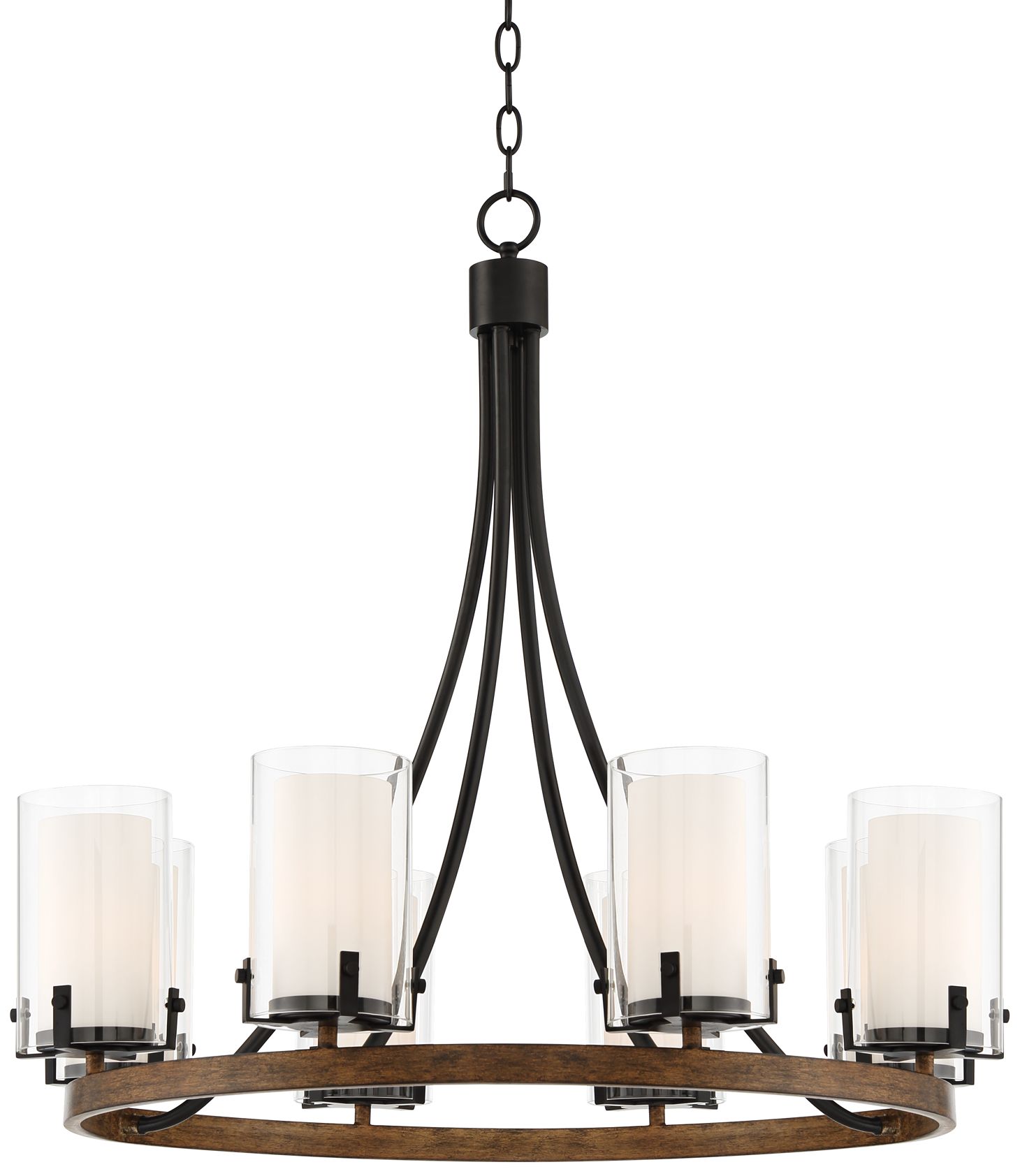 Image 2 Possini Euro Kiva 29 1/2"W Black Wood 8-Light Wagon Wheel Chandelier