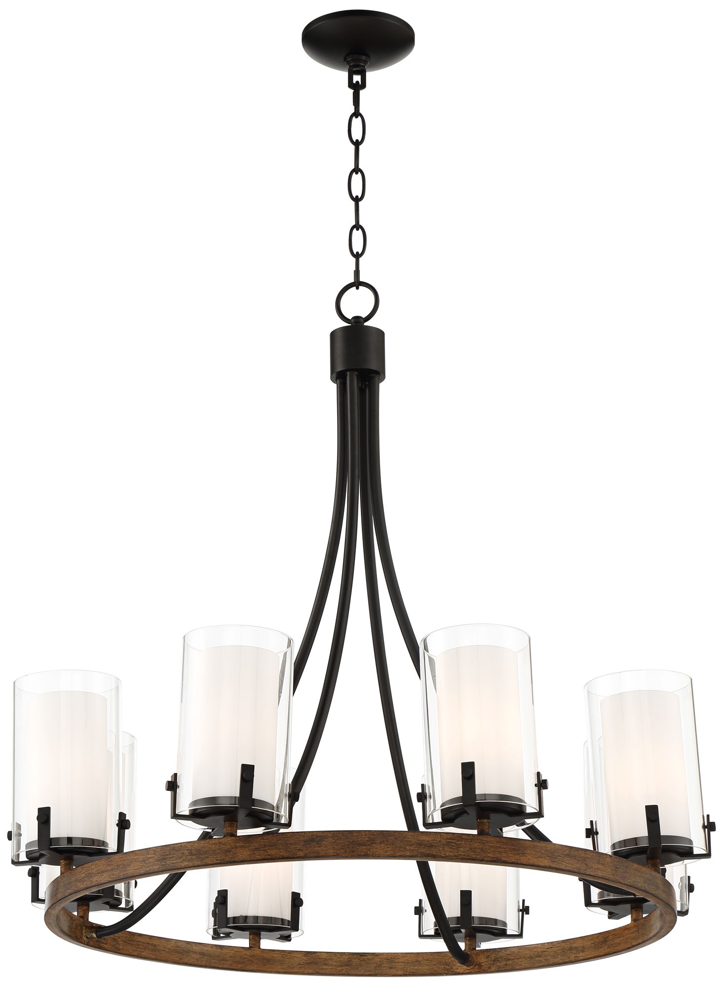 Possini Euro Kiva 29 1/2"W Black Wood 8-Light Wagon Wheel Chandelier