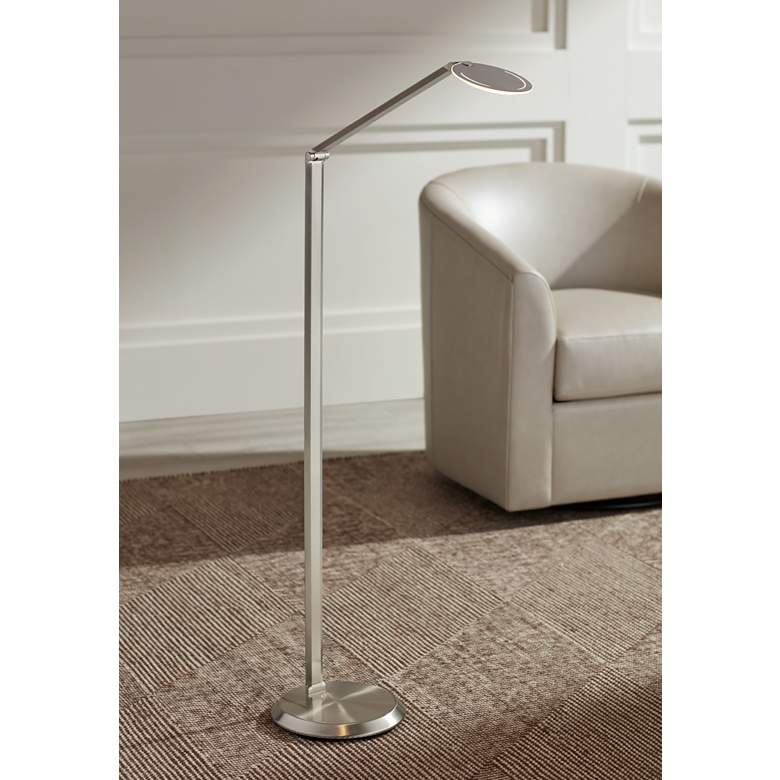 Image 1 Possini Euro Kobie Adjustable Satin Nickel LED Task Floor Lamp