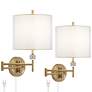 Possini Euro Kohle Brass Plug-In Wall Lamps with Cord Covers Set of 2