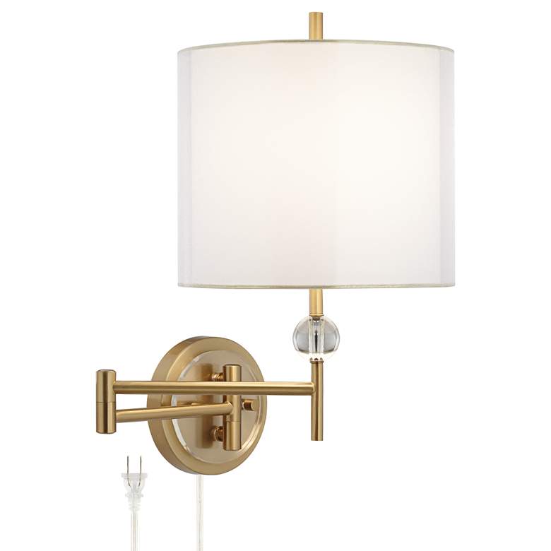Image 3 Possini Euro Kohle Brass Swing Arm Plug-In Wall Lamp with Cord Cover
