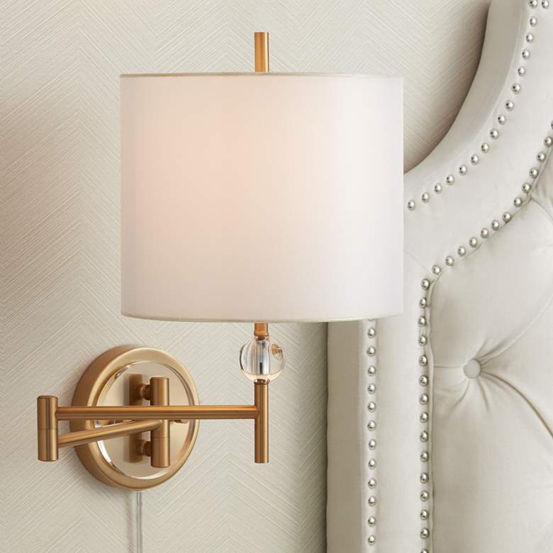 Image 2 Possini Euro Kohle Brass Swing Arm Plug-In Wall Lamp with Cord Cover
