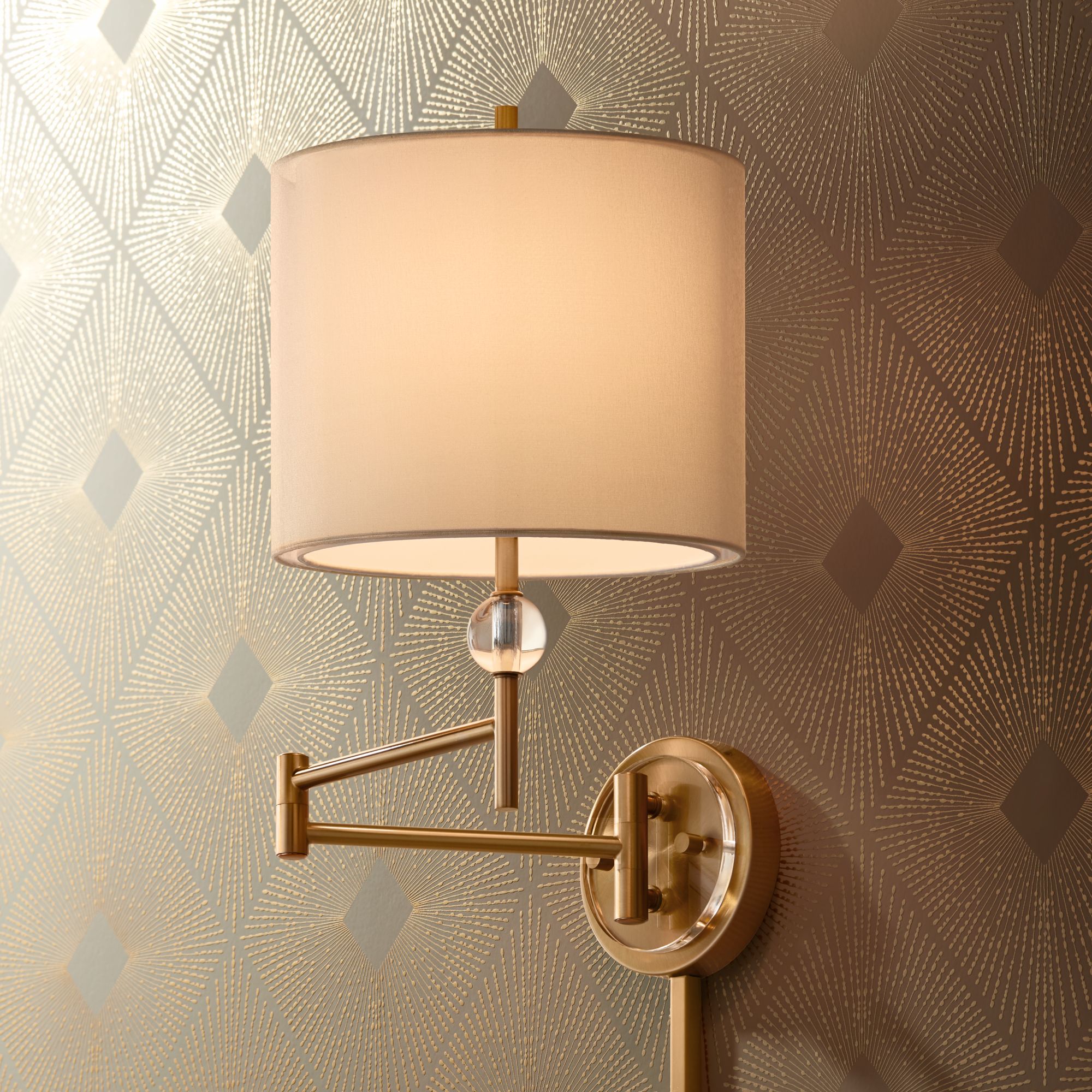 Possini Euro Kohle Brass Swing Arm Plug-In Wall Lamp with Cord Cover in scene