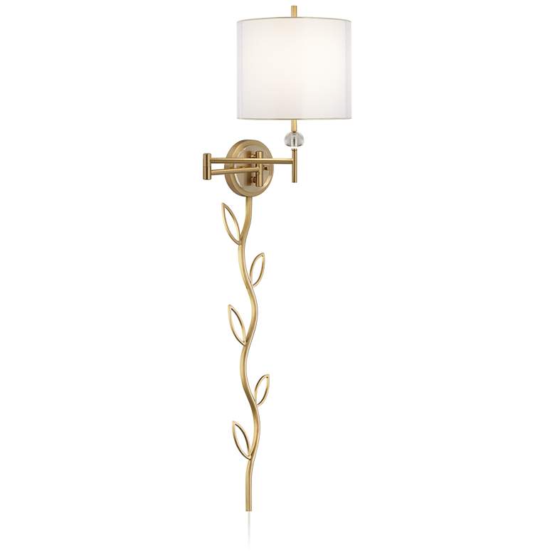 Image 1 Possini Euro Kohle Brass Swing Arm Plug-In Wall Lamp with Cord Cover