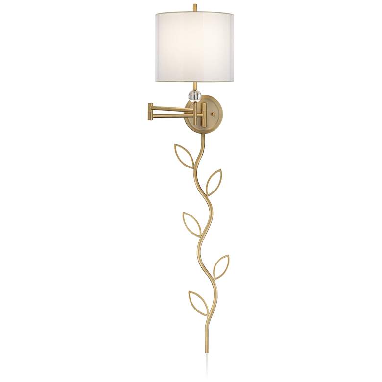 Image 4 Possini Euro Kohle Brass Swing Arm Plug-In Wall Lamp with Cord Cover more views