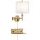 Possini Euro Kohle Brass Swing Arm Plug-In Wall Lamp with USB-Outlet Shelf