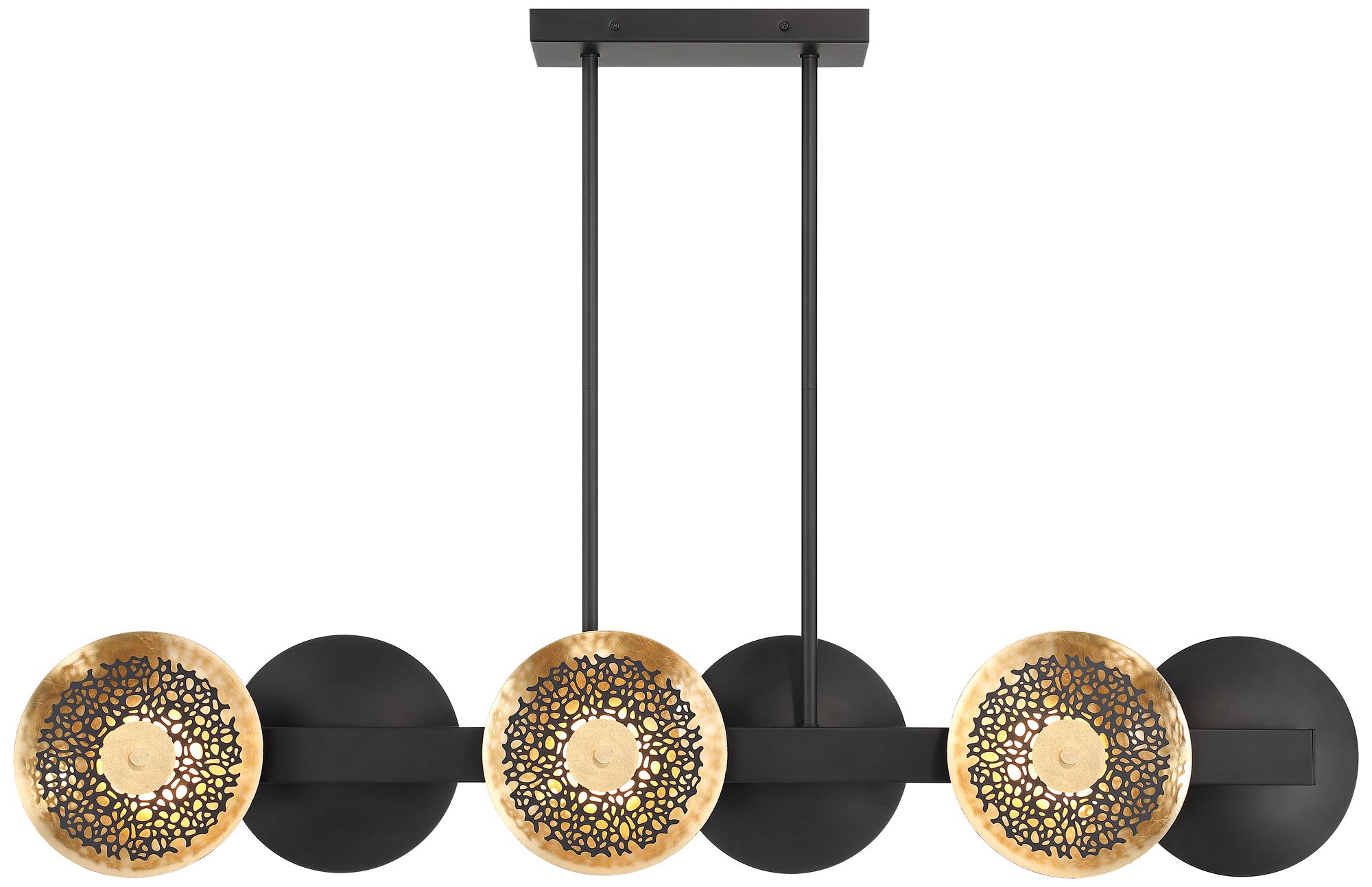 Watch A Video About the Kora Black and Gold 6 Light LED Linear Island Pendant