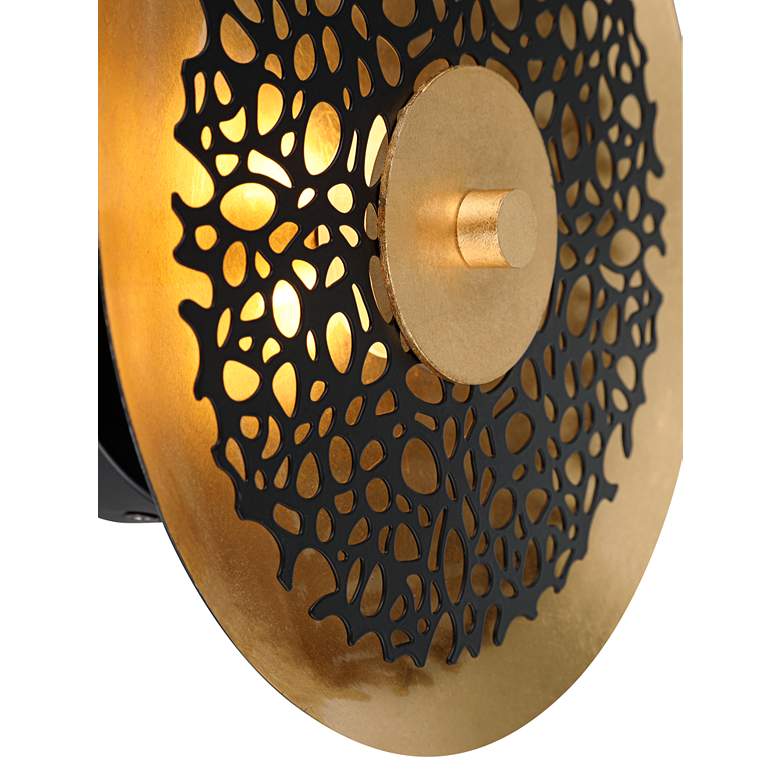 Image 4 Possini Euro Kora 8 1/2" High Black and Gold Leaf LED Wall Sconce Set more views