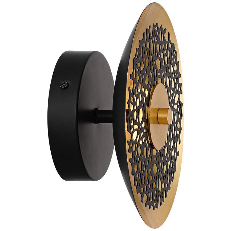 Image 7 Possini Euro Kora 8 1/2" High Black and Gold Leaf LED Wall Sconce Set more views