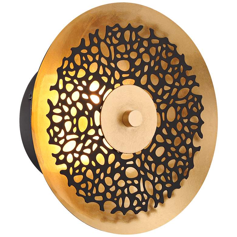 Image 3 Possini Euro Kora 8 1/2" High Black and Gold Leaf LED Wall Sconce