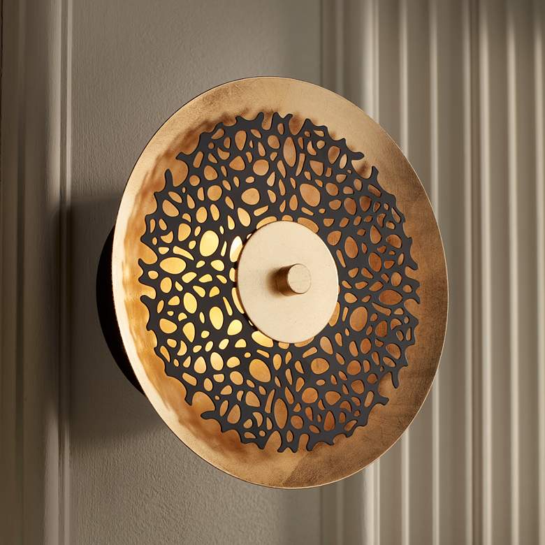 Image 2 Possini Euro Kora 8 1/2" High Black and Gold Leaf LED Wall Sconce