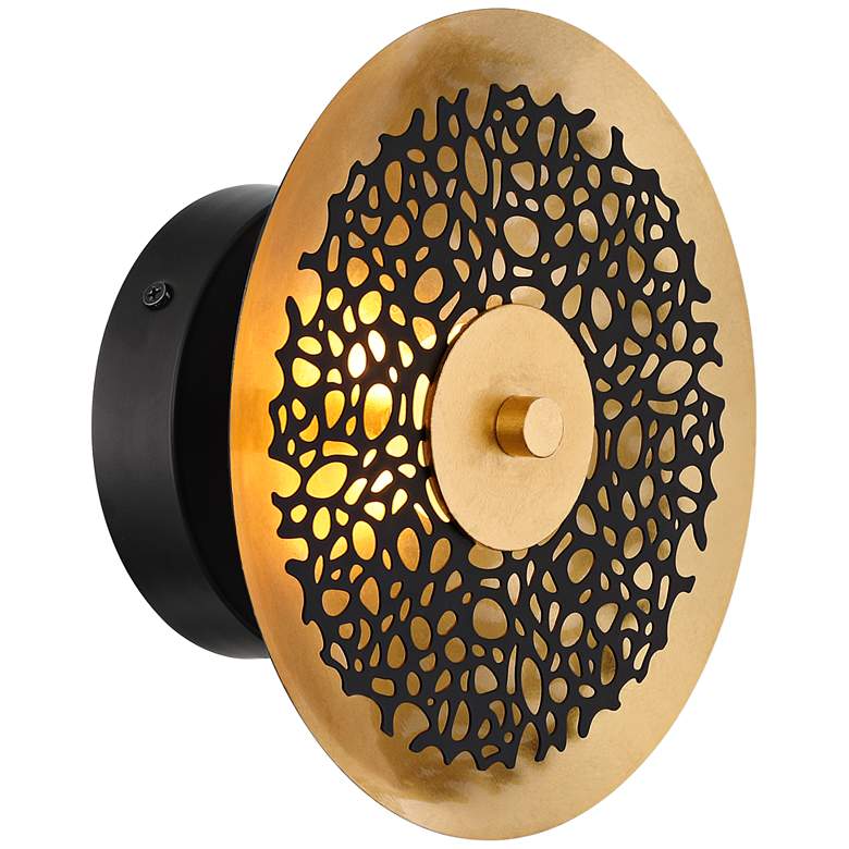 Image 5 Possini Euro Kora 8 1/2" High Black and Gold Leaf LED Wall Sconce more views