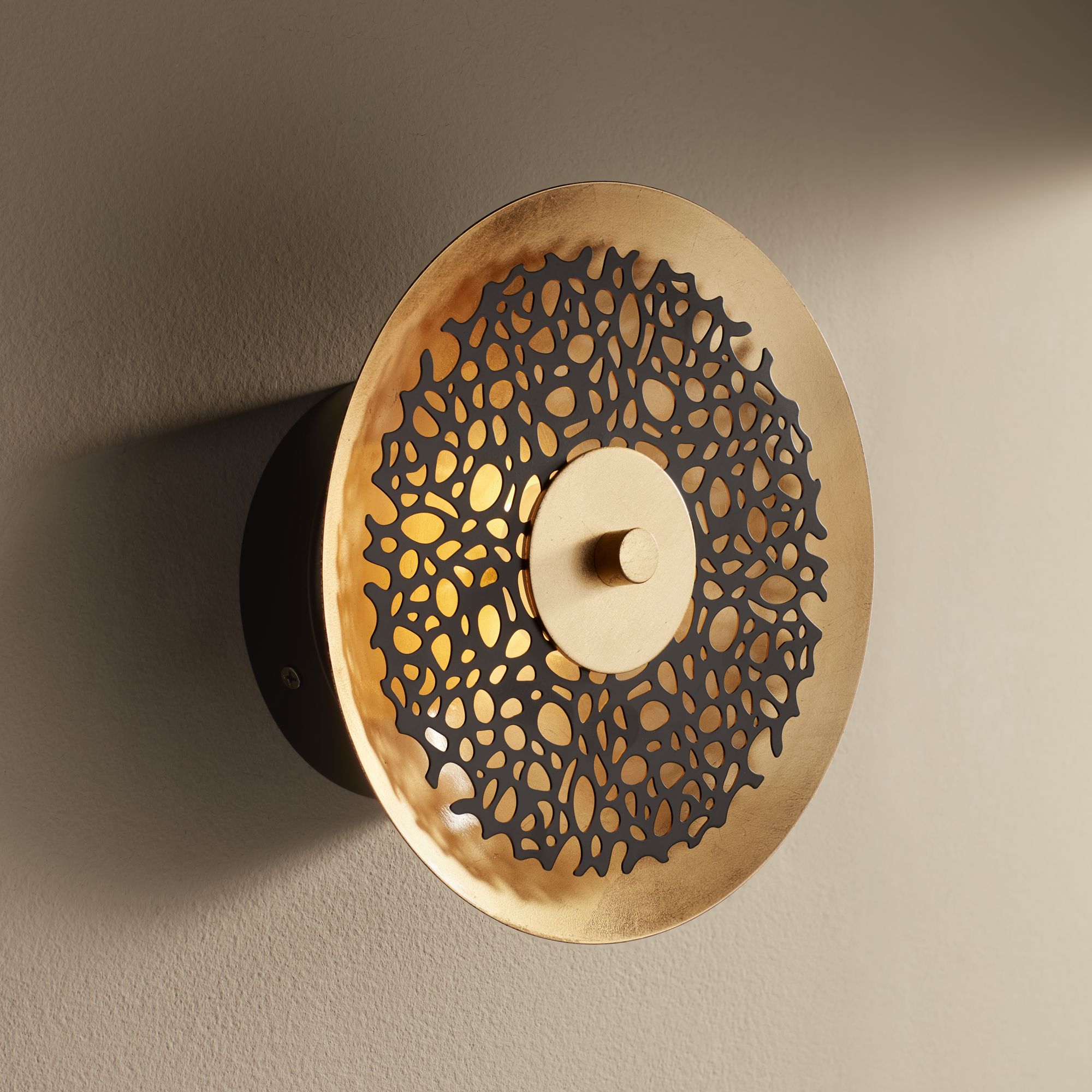 Possini Euro Kora 8 1/2" High Black and Gold Leaf LED Wall Sconce in scene