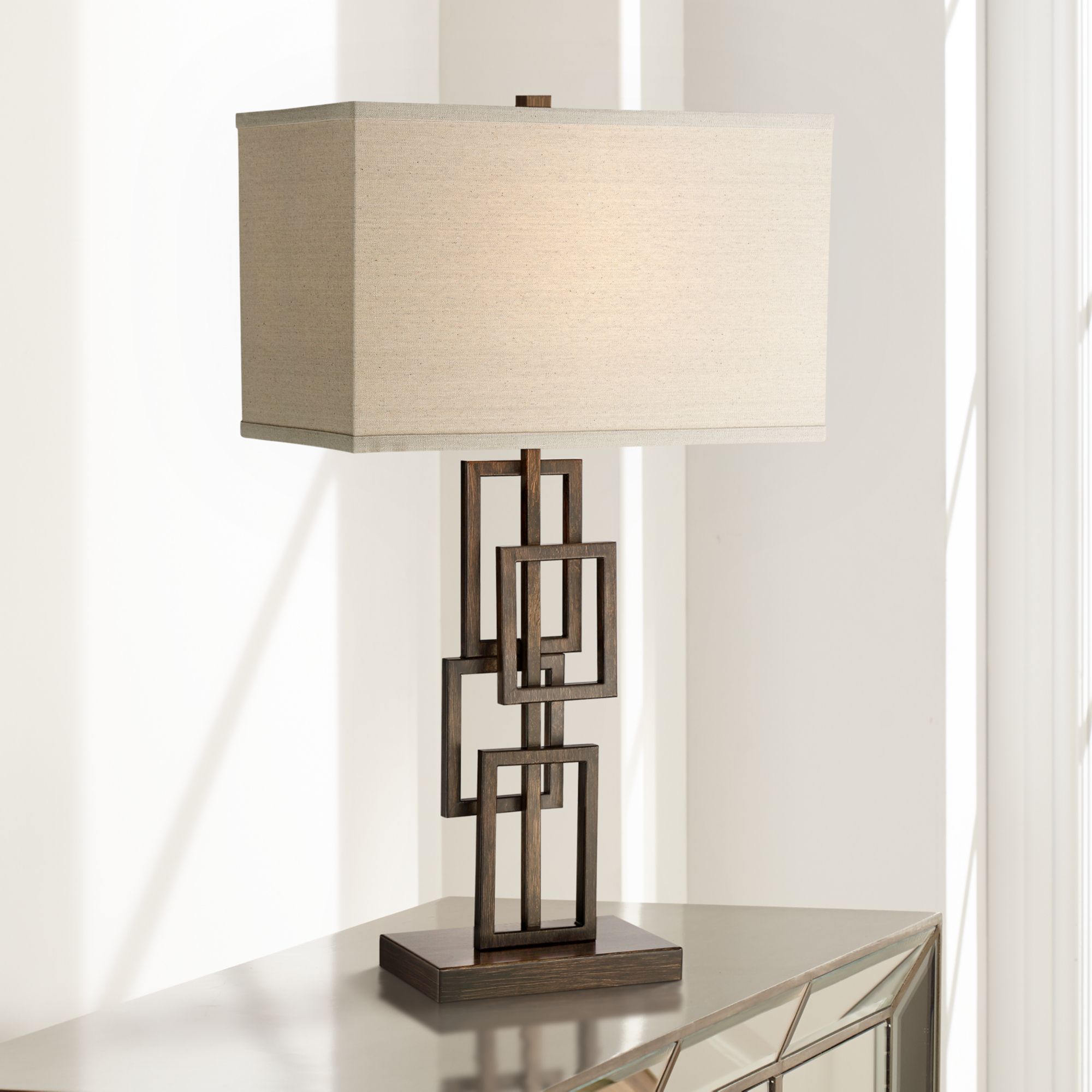 Possini Euro Kory 26 1/2" Bronze Stacked Rectangles Lamps Set of 2