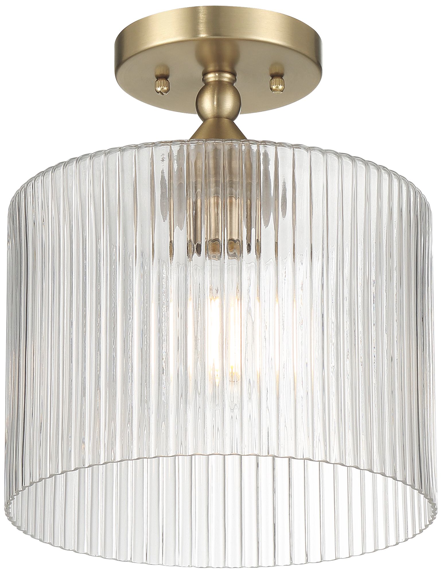 Image 5 Possini Euro Krakow 10" Wide Satin Brass Fluted Glass Ceiling Light more views