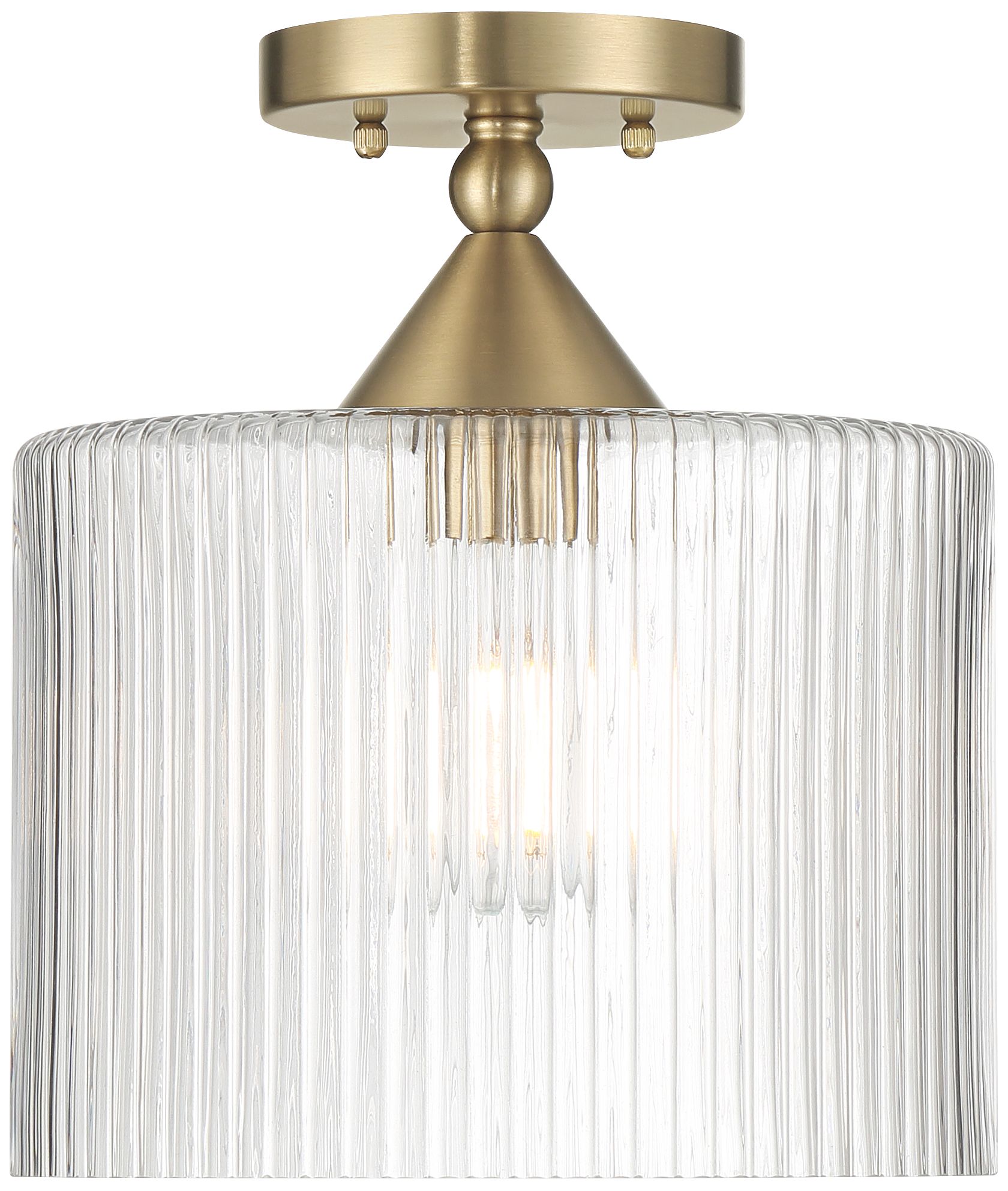 Image 6 Possini Euro Krakow 10" Wide Satin Brass Fluted Glass Ceiling Light more views