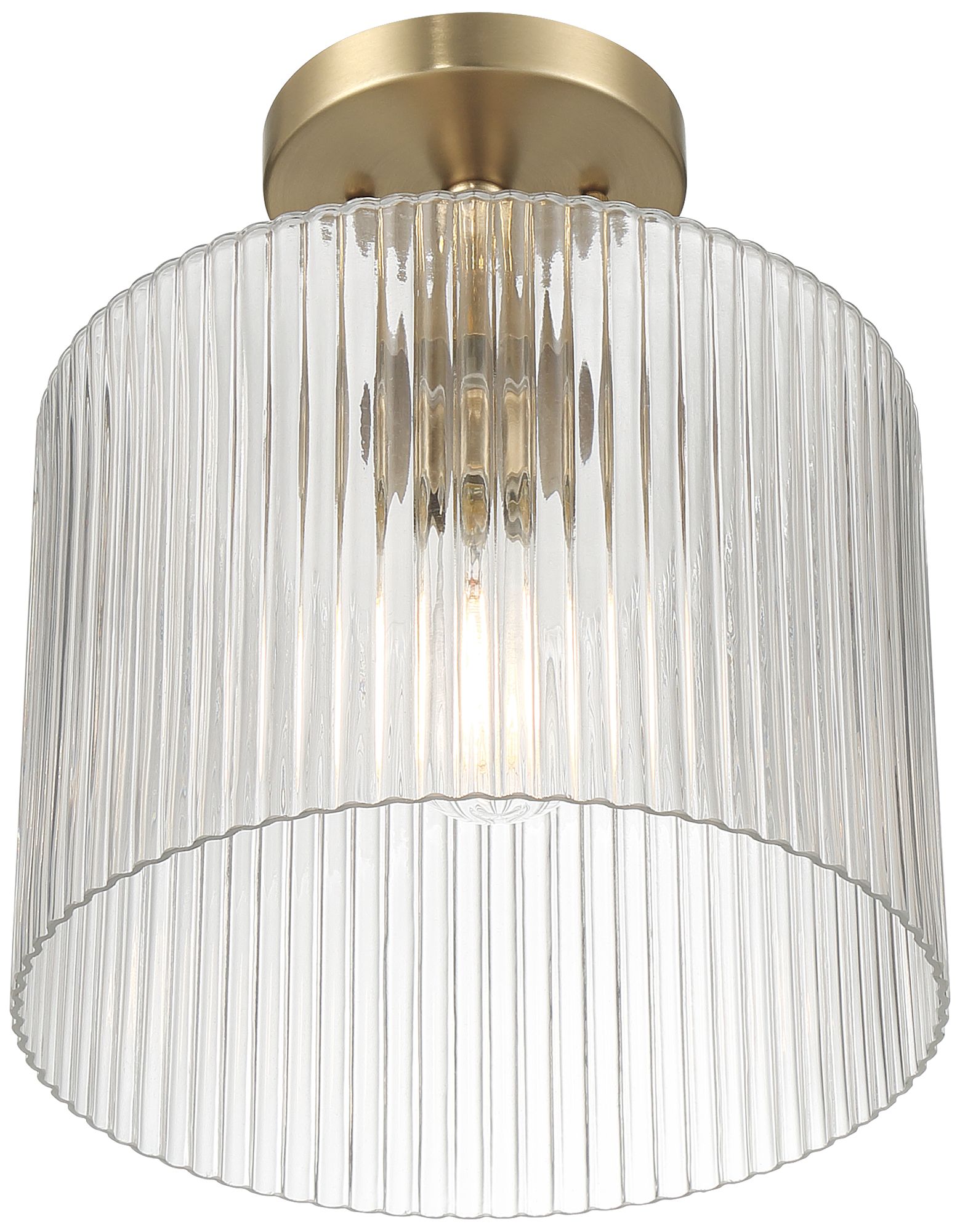 Image 7 Possini Euro Krakow 10" Wide Satin Brass Fluted Glass Ceiling Light more views