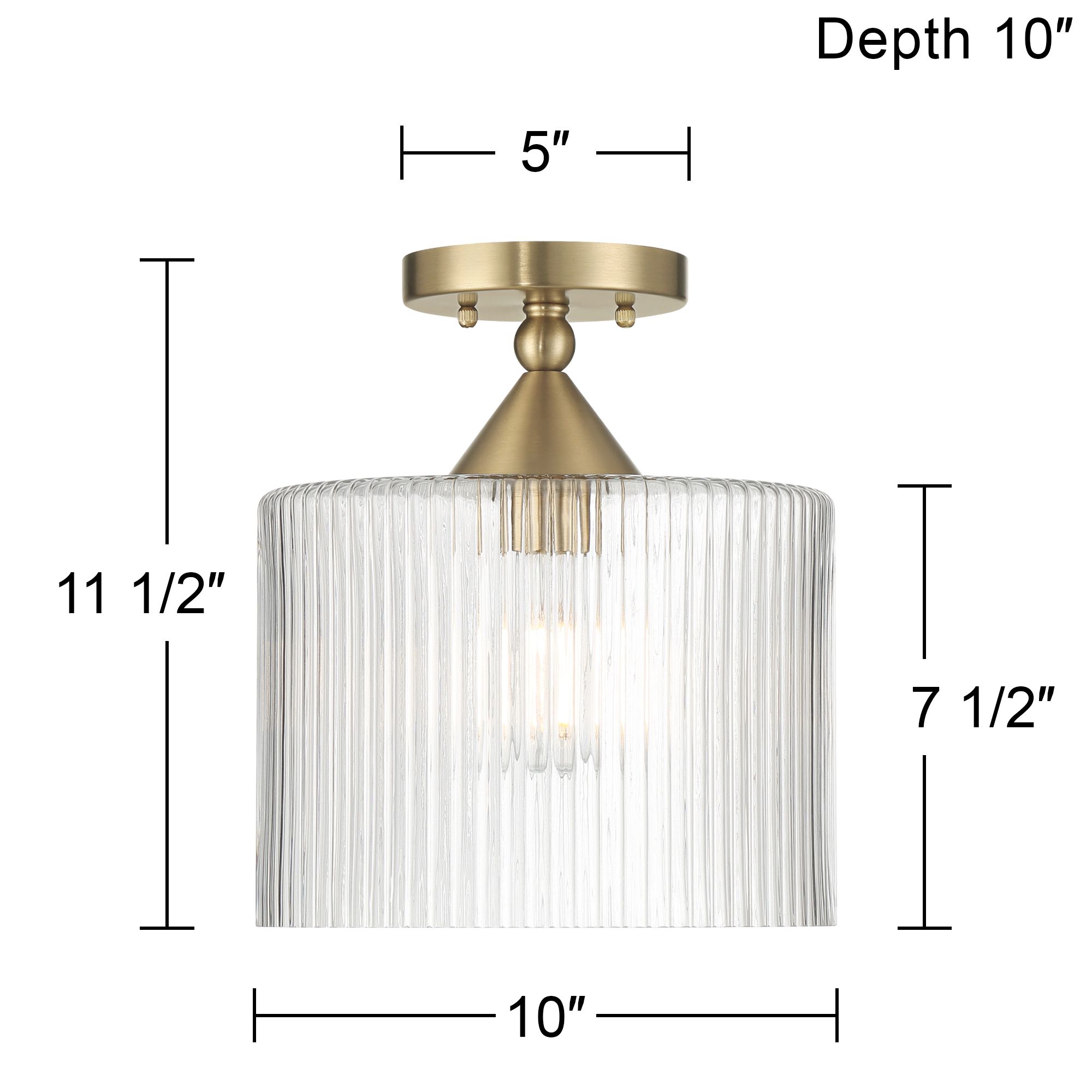 Possini Euro Krakow 10" Wide Satin Brass Fluted Glass Ceiling Light