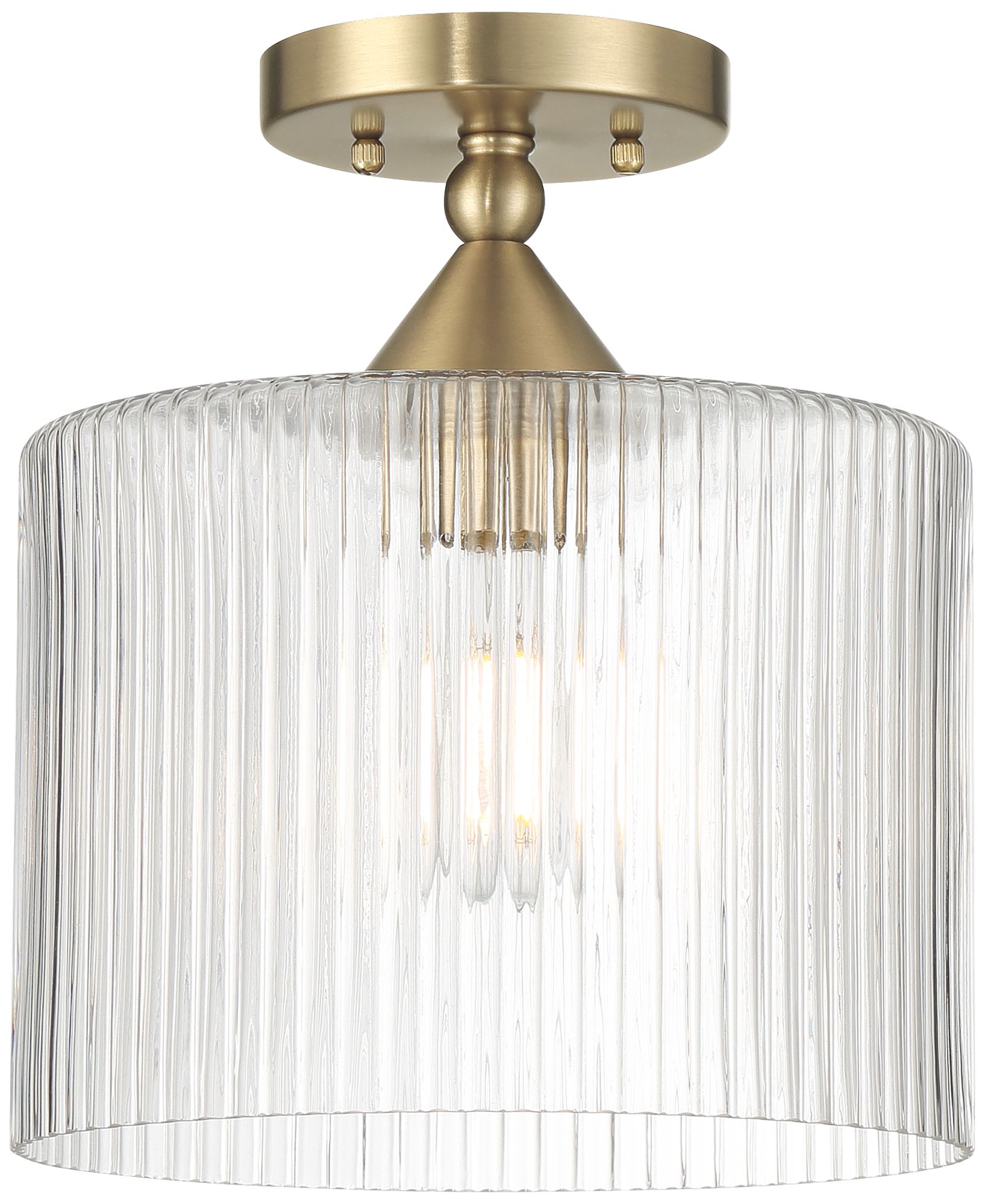 Image 2 Possini Euro Krakow 10" Wide Satin Brass Ribbed Glass Ceiling Light