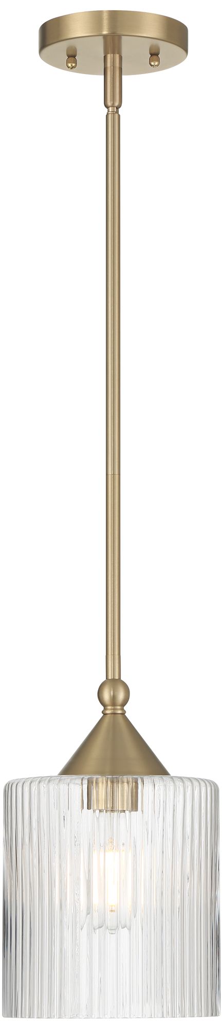 Image 7 Possini Euro Krakow 7"W Satin Brass Fluted Glass Mini Pendant Light more views