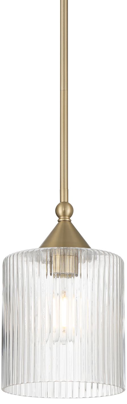 Image 3 Possini Euro Krakow 7"W Satin Brass Ribbed Glass Mini Pendant Light