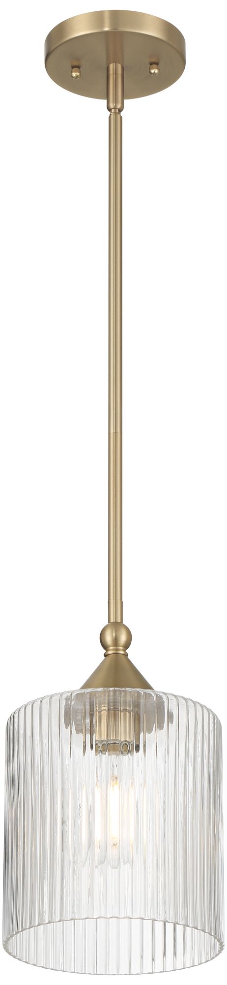 Possini Euro Krakow 7"W Satin Brass Ribbed Glass Mini Pendant Light in scene